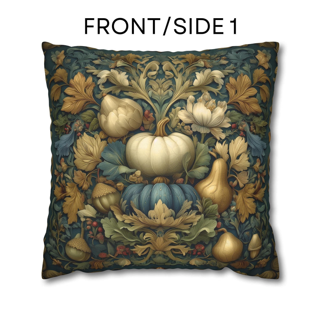 William Morris Inspired Autumn Pillow Cover: Teal, Gold, and Ivory Harvest Design