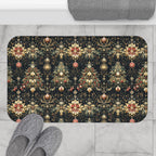 Christmas Tree Bath Mat: Luxe Gold Red & Green on Deep Charcoal Holiday Bath Decor