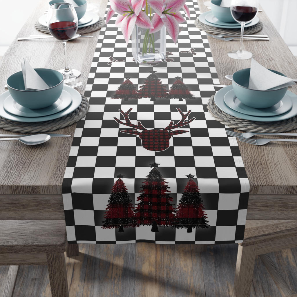Plaid Christmas Icon Checkered Table Runner:  Modern Twist on Classic Holiday Decor