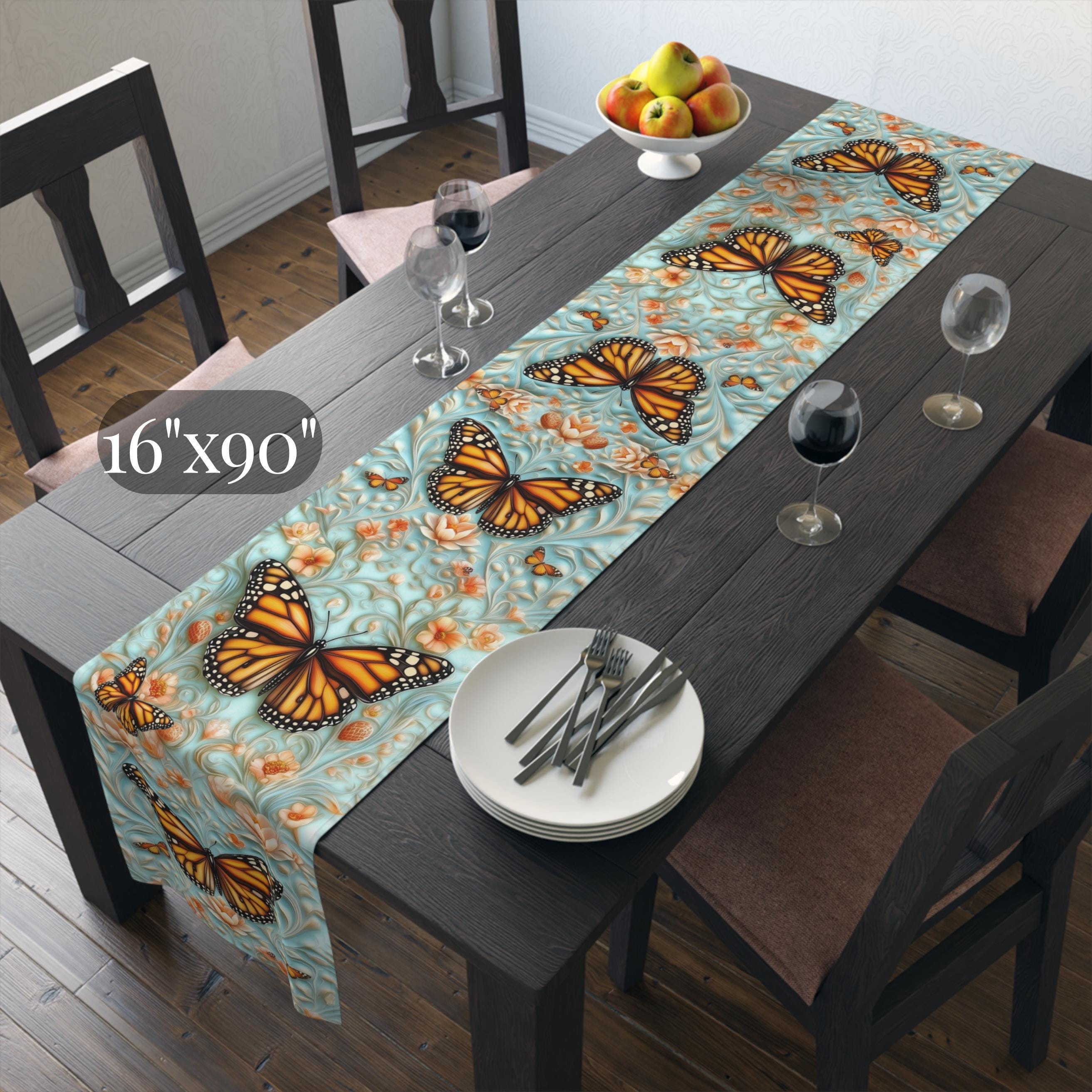William Morris Table Runner: Vintage Style Monarch Butterfly Botanical