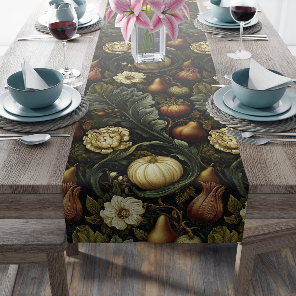William Morris Inspired Fall Table Runner: Vintage Style in Olive, Cream, and Russet