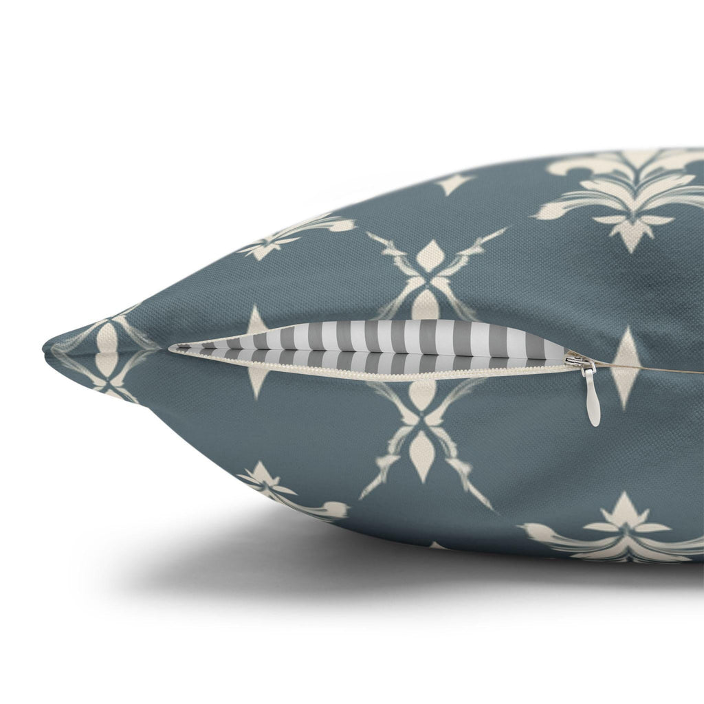 Elegant Fleur de Lis Pillow Cover: French Chateau Diamond Lattice Pattern in Soft Blue-Gray