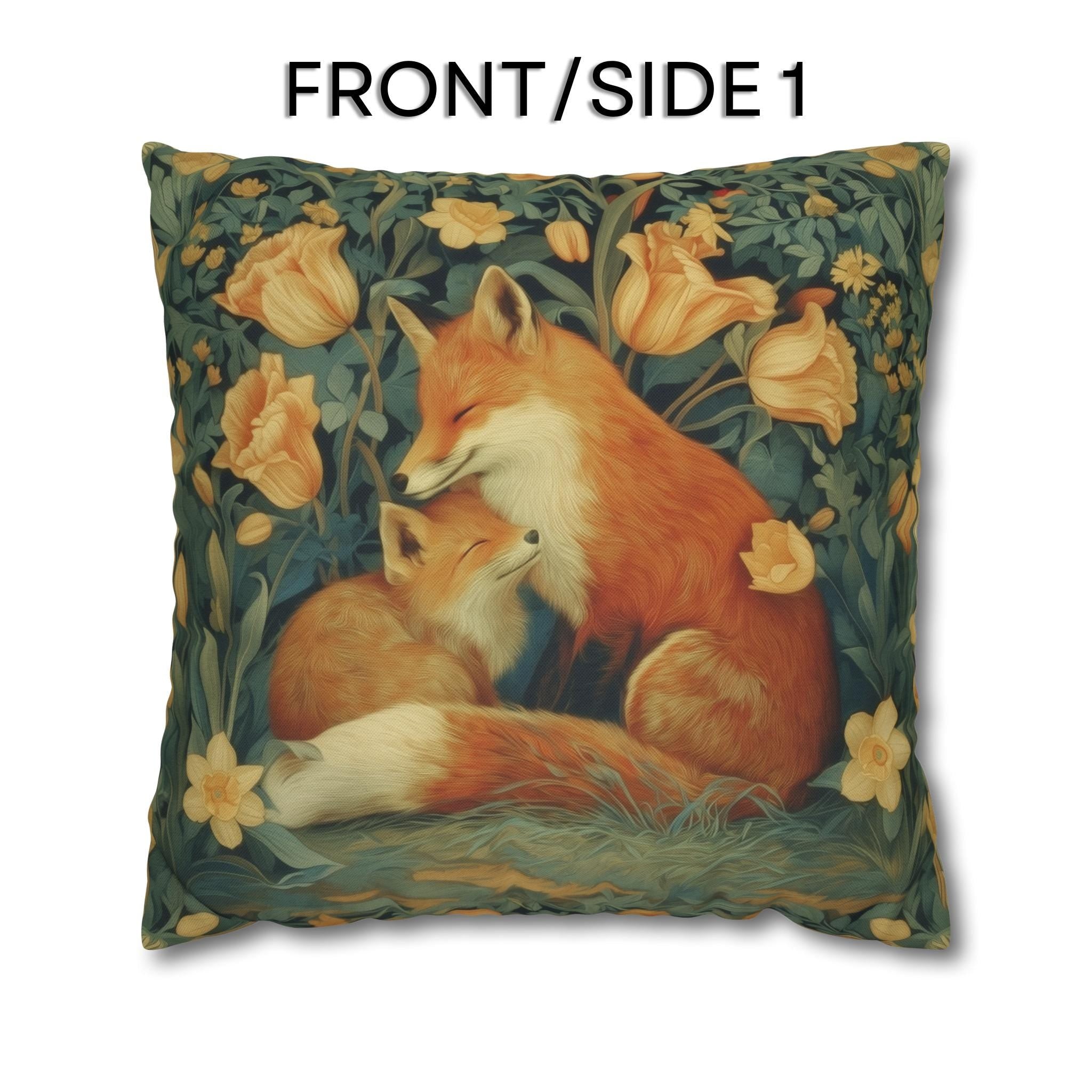 Mother's Bond Fox Pillow Cover: William Morris Inspired Woodland Botanical