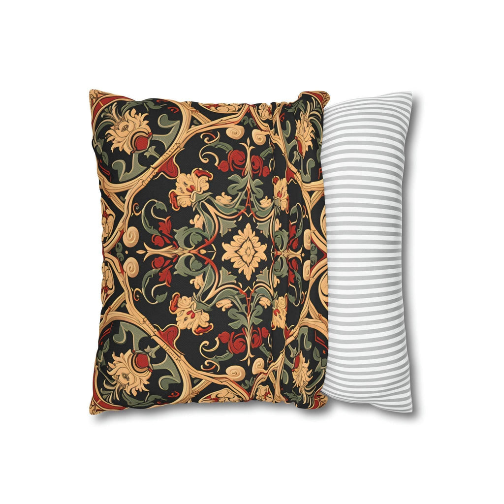 Renaissance Floral Pillow Cover: Red, Green & Gold on Dark Ground