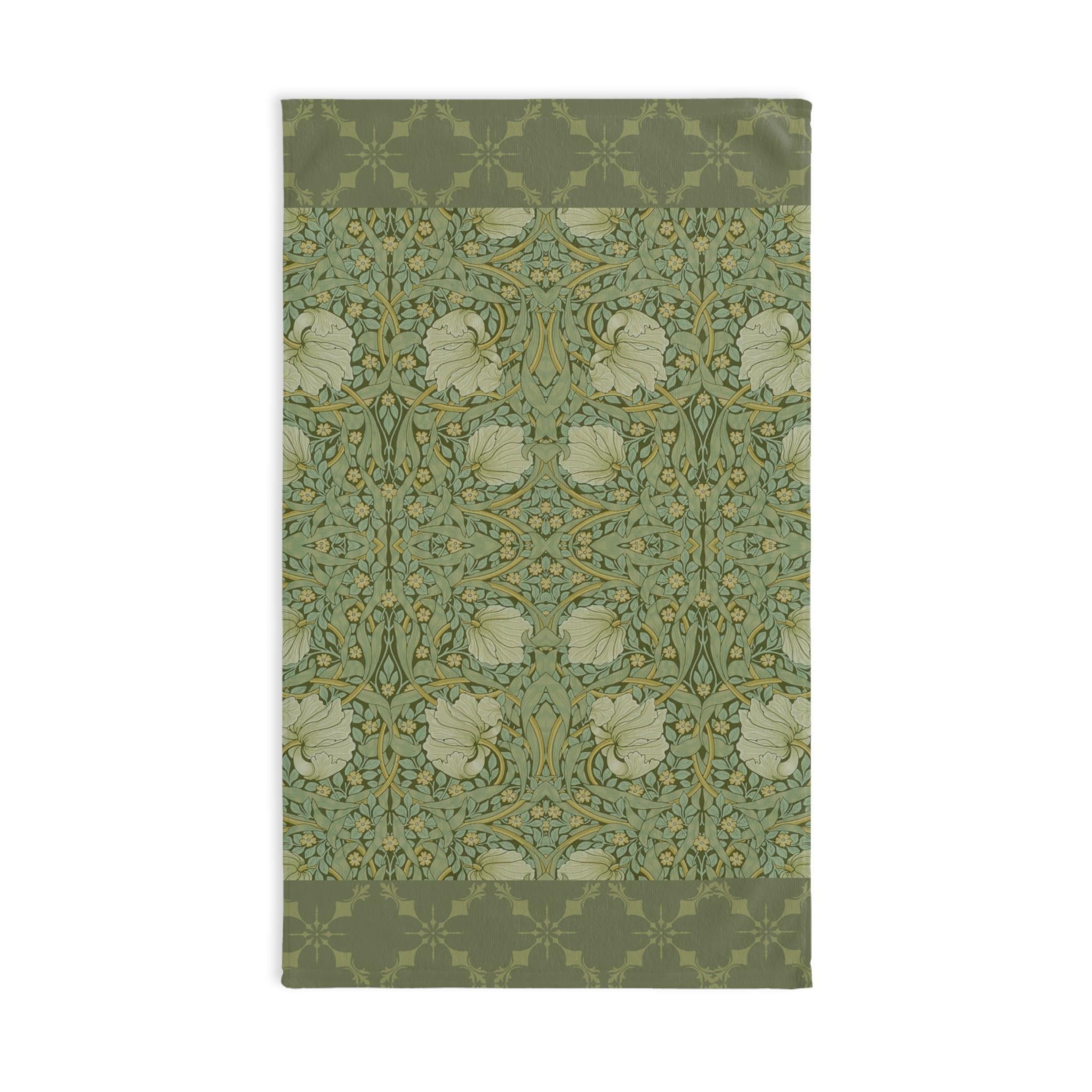 William Morris Pimpernel Hand Towel: Vintage Inspired Botanical Green Art Nouveau
