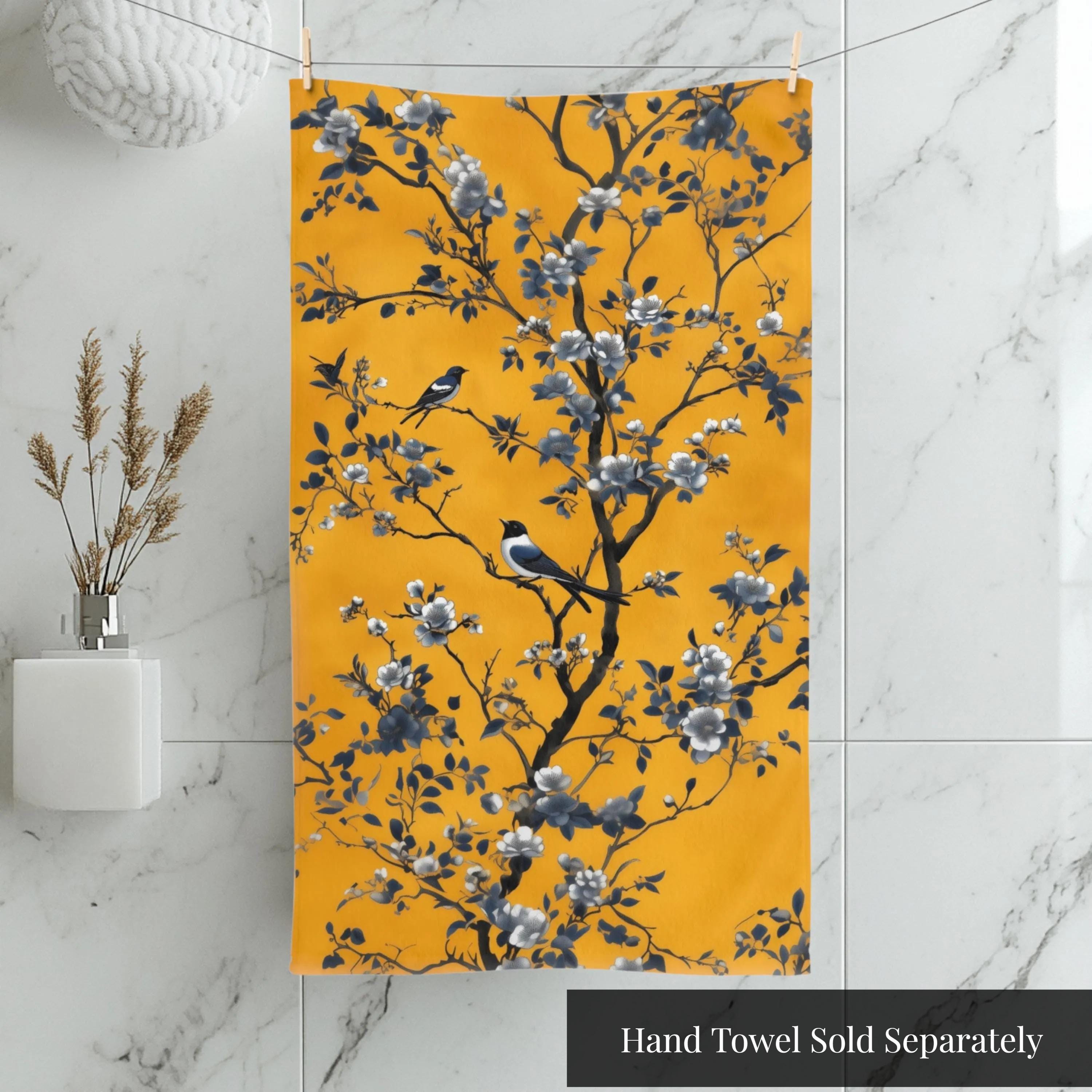 Elegant Chinoiserie Table Runner: Mustard Yellow with Black Birds, Asian-Inspired Dining Decor