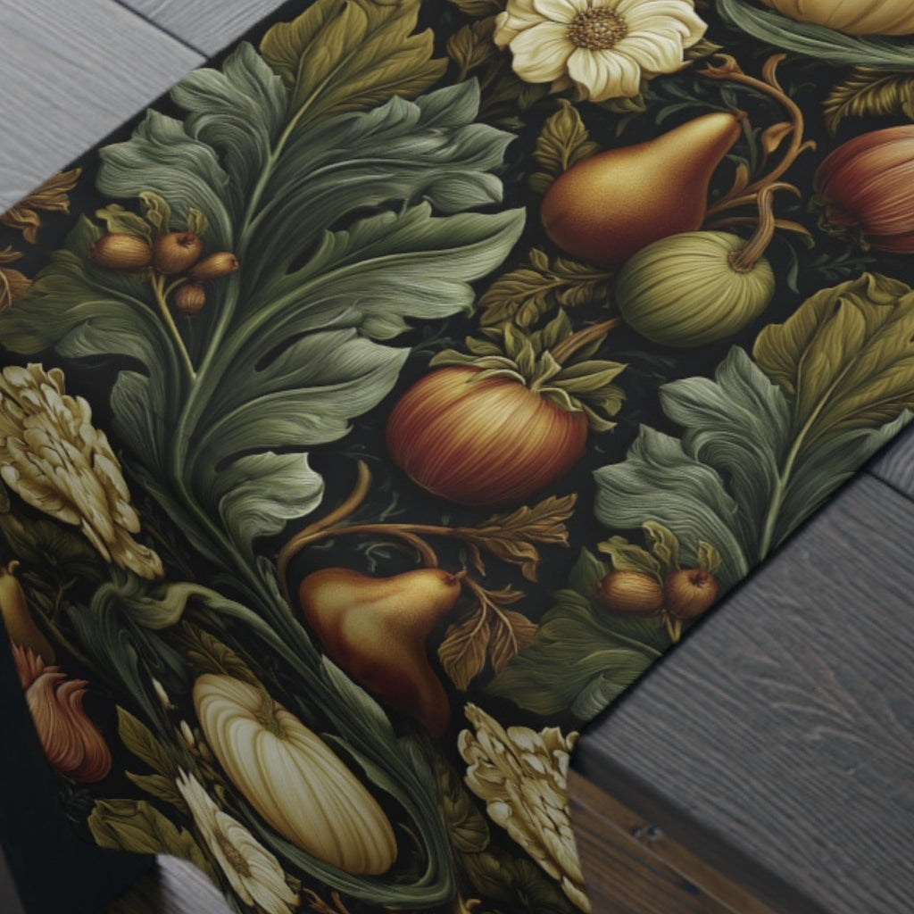 William Morris Inspired Fall Table Runner: Vintage Style in Olive, Cream, and Russet