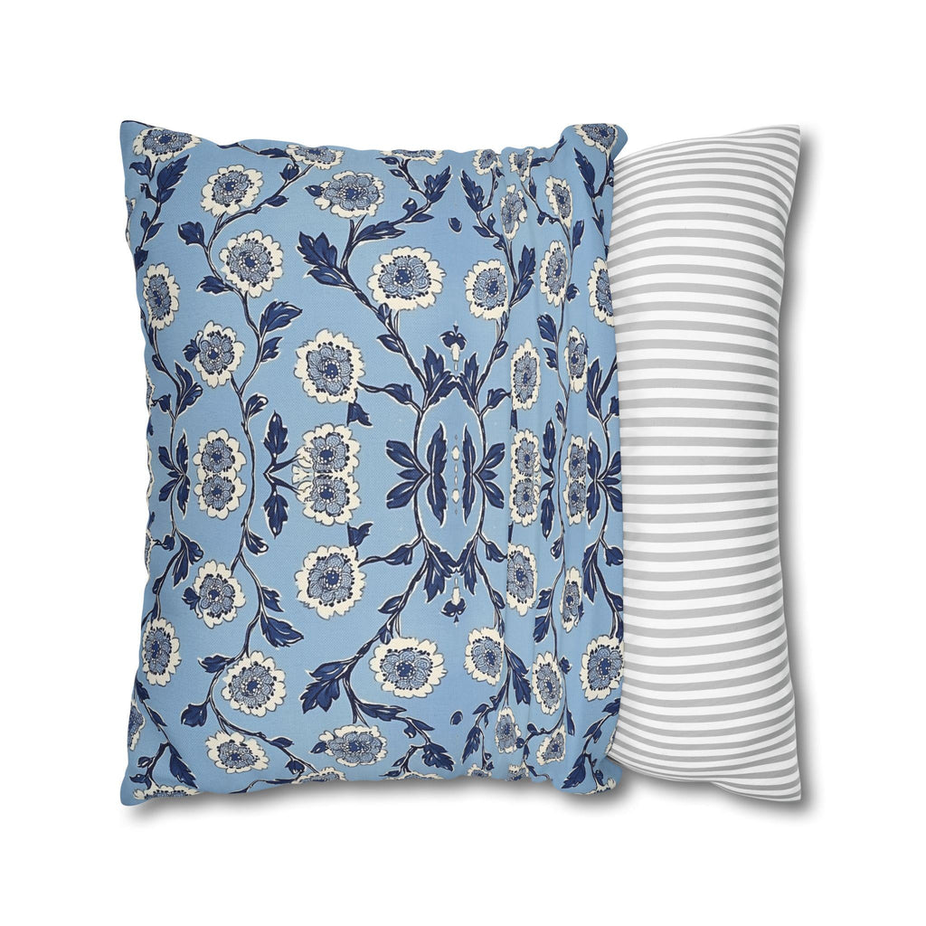 Elegant Chinoiserie Floral Pillowcase: Blue & White Square Cushion Cover for Home Decor