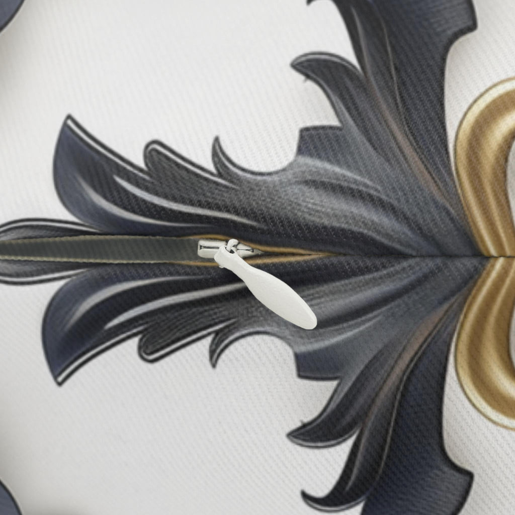 Baroque Inspired Lumbar Pillow | Luxurious Navy Blue, Gold, and Red Floral Design | White Background