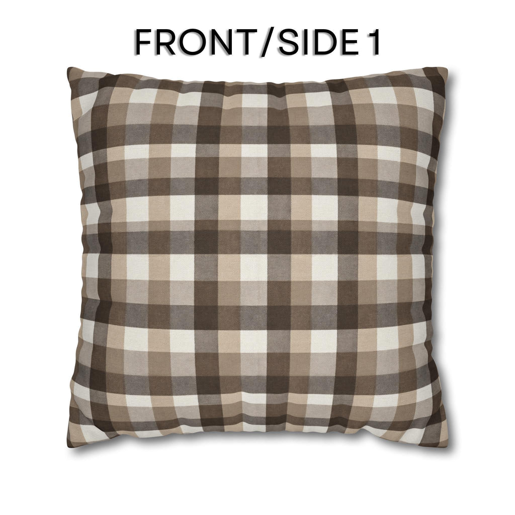 Neutral Brown Gingham Plaid Pillow Cover: Farmhouse Buffalo Check Accent