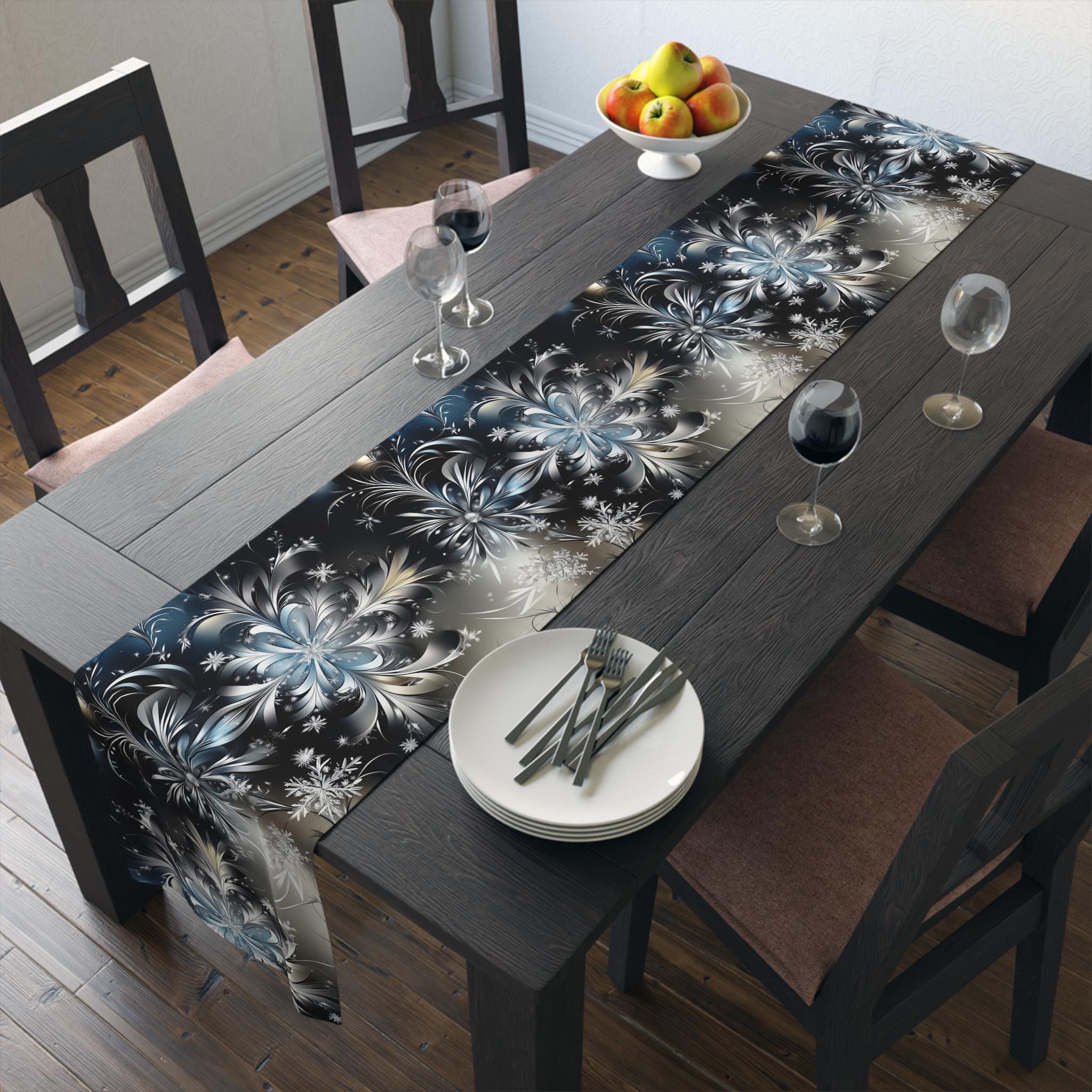 Winter Snowflake Table Runner: Holiday Dining Decor (Cotton or Poly)