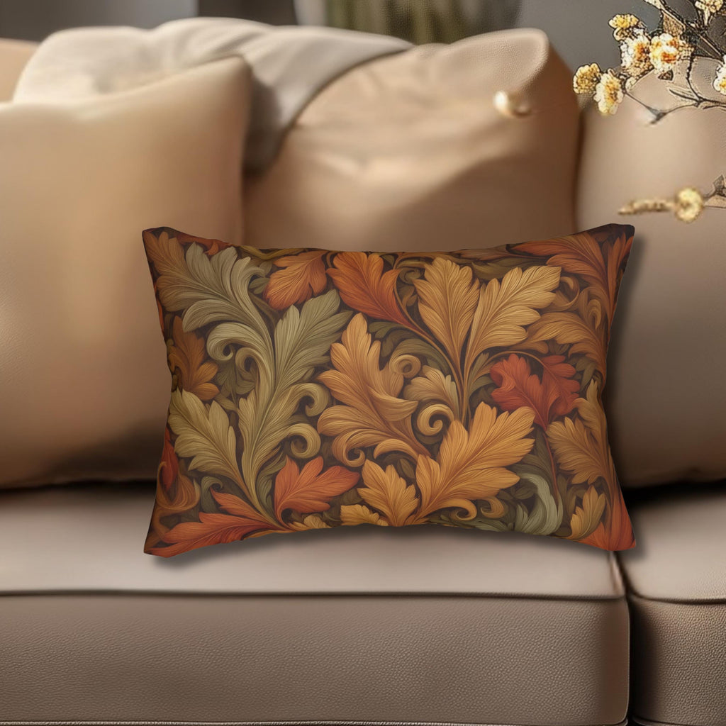 Vintage-Inspired William Morris Fall Leaf Lumbar Pillow: Autumn Harvest Tapestry Accent