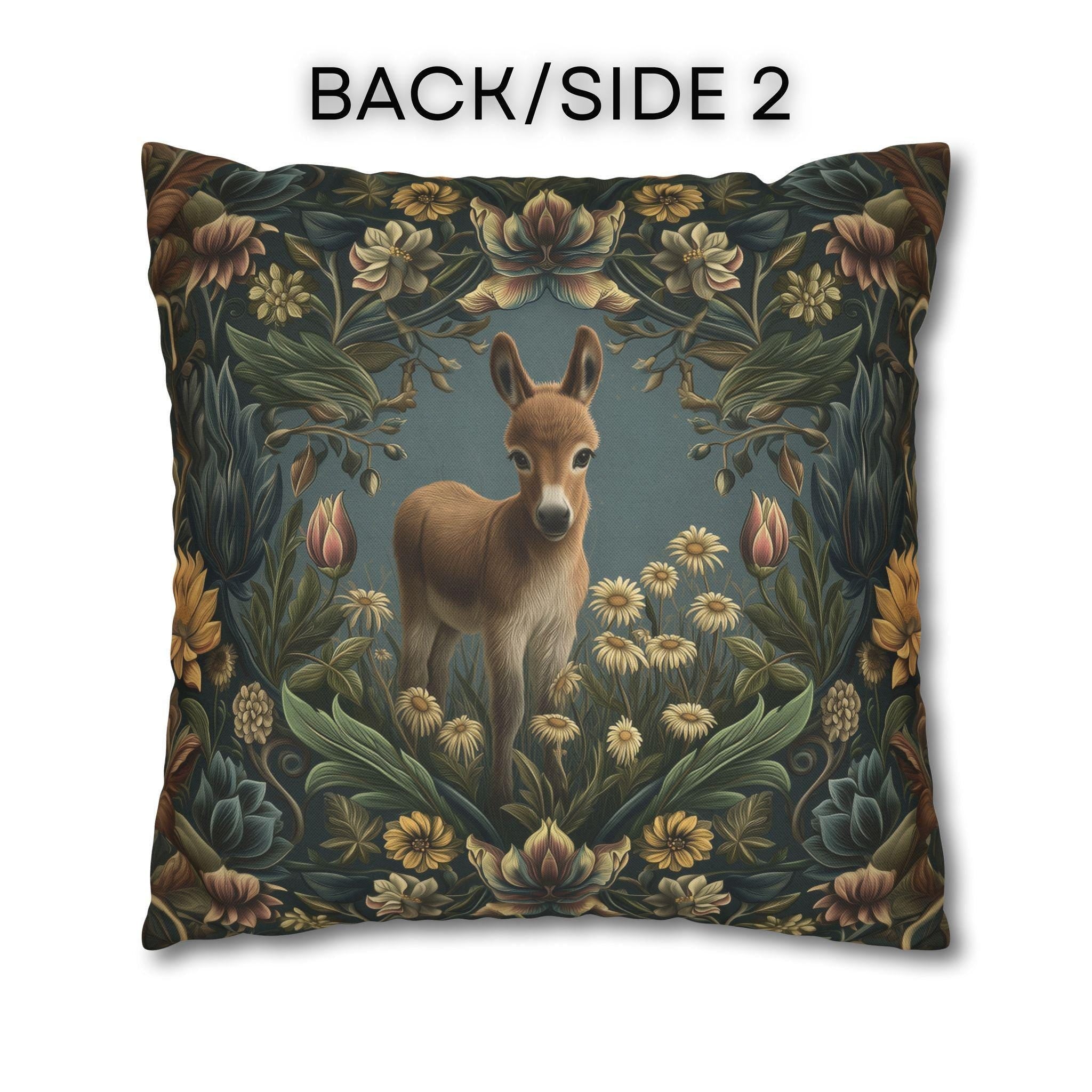 Donkey Pillow Cover:  William Morris Inspired Botanical Daisies Meadow