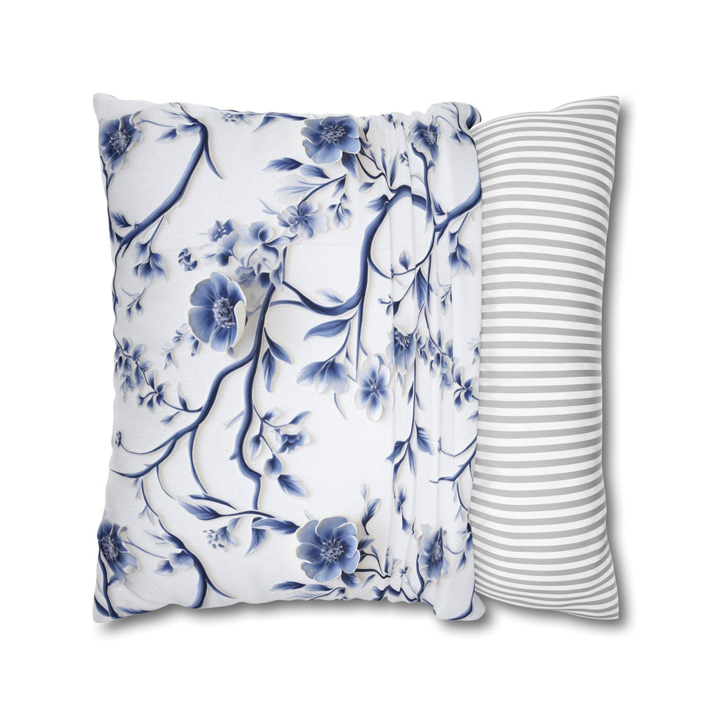 Elegant Chinoiserie Pillowcase: Blue & White Floral Cushion Cover Inspired by Vintage Chinese Porcelain Art