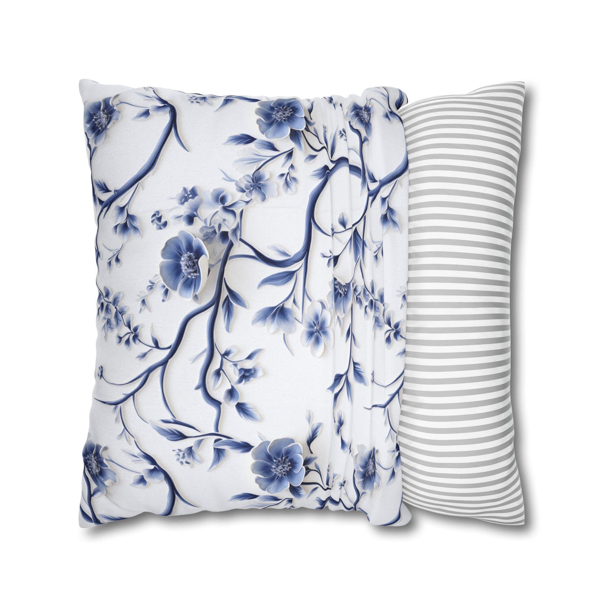 Elegant Chinoiserie Pillowcase: Blue & White Floral Cushion Cover Inspired by Vintage Chinese Porcelain Art