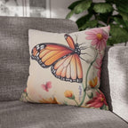 Monarch Butterfly Pillow Cover: Colorful Wildflower Garden on Soft Peach Background