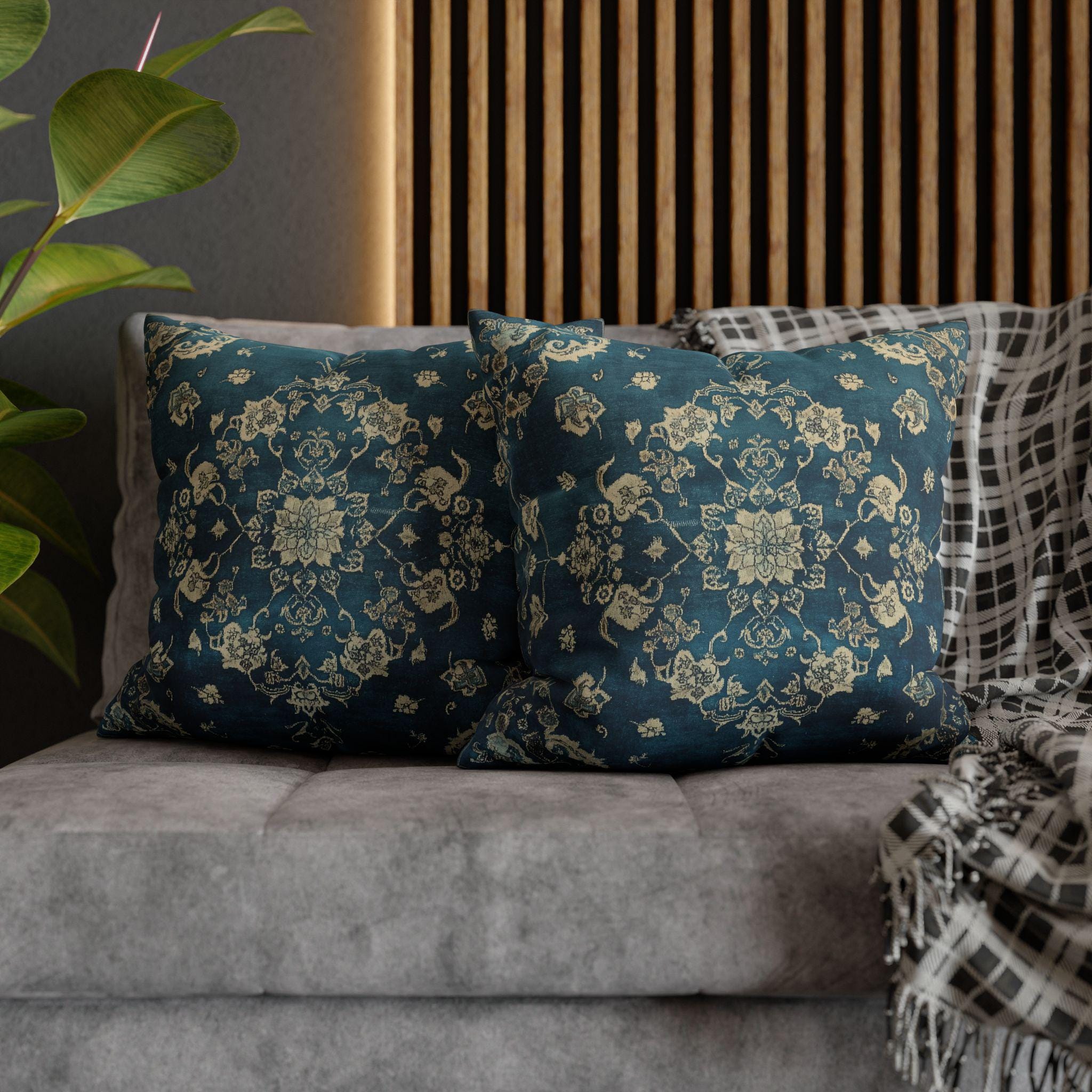 Vintage Teal Medallion Pillow Cover: Persian Rug Print Cushion