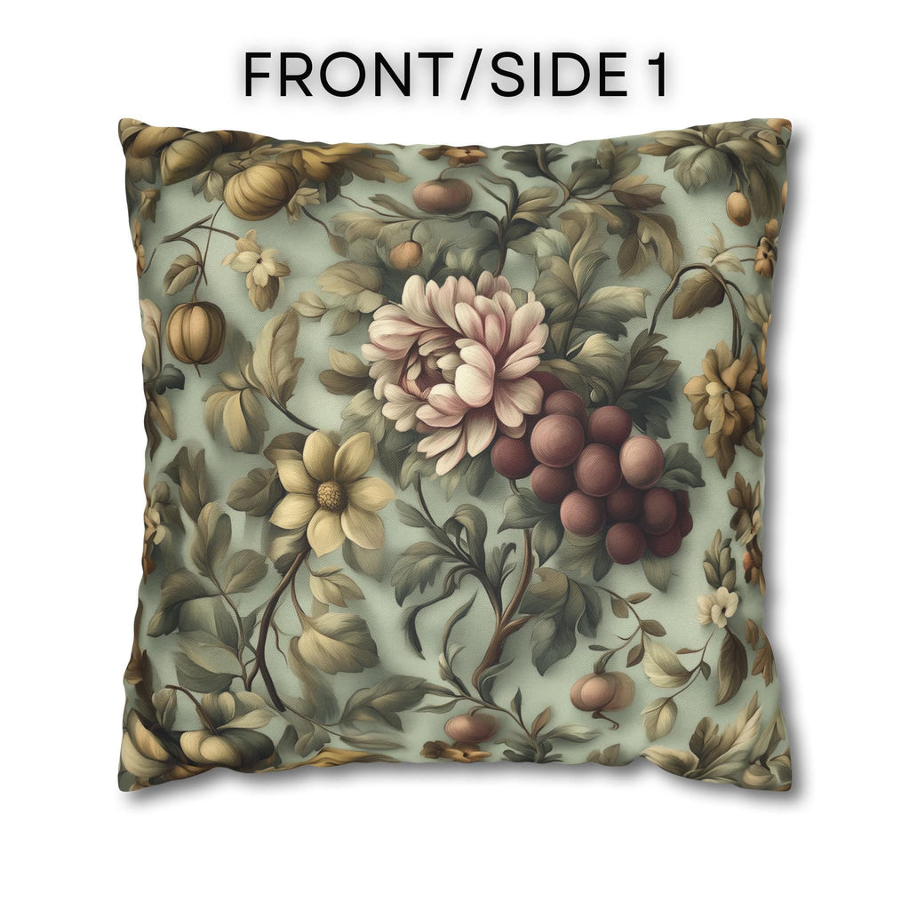William Morris Inspired Autumn Floral Pillow Cover: Celadon, Fig Purple, Gold Heirloom Design