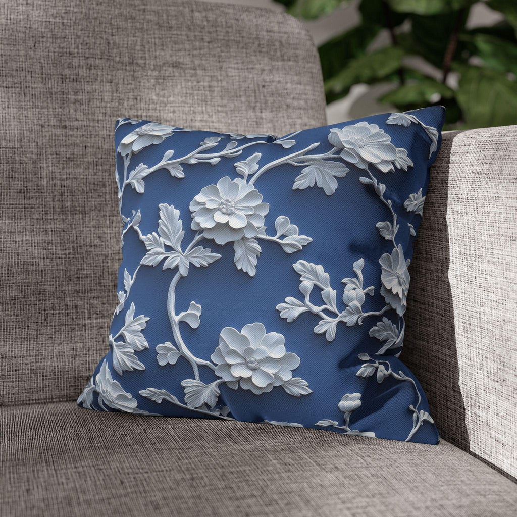 Blue & White Chinoiserie Pillow Cover: Floral Home Decor