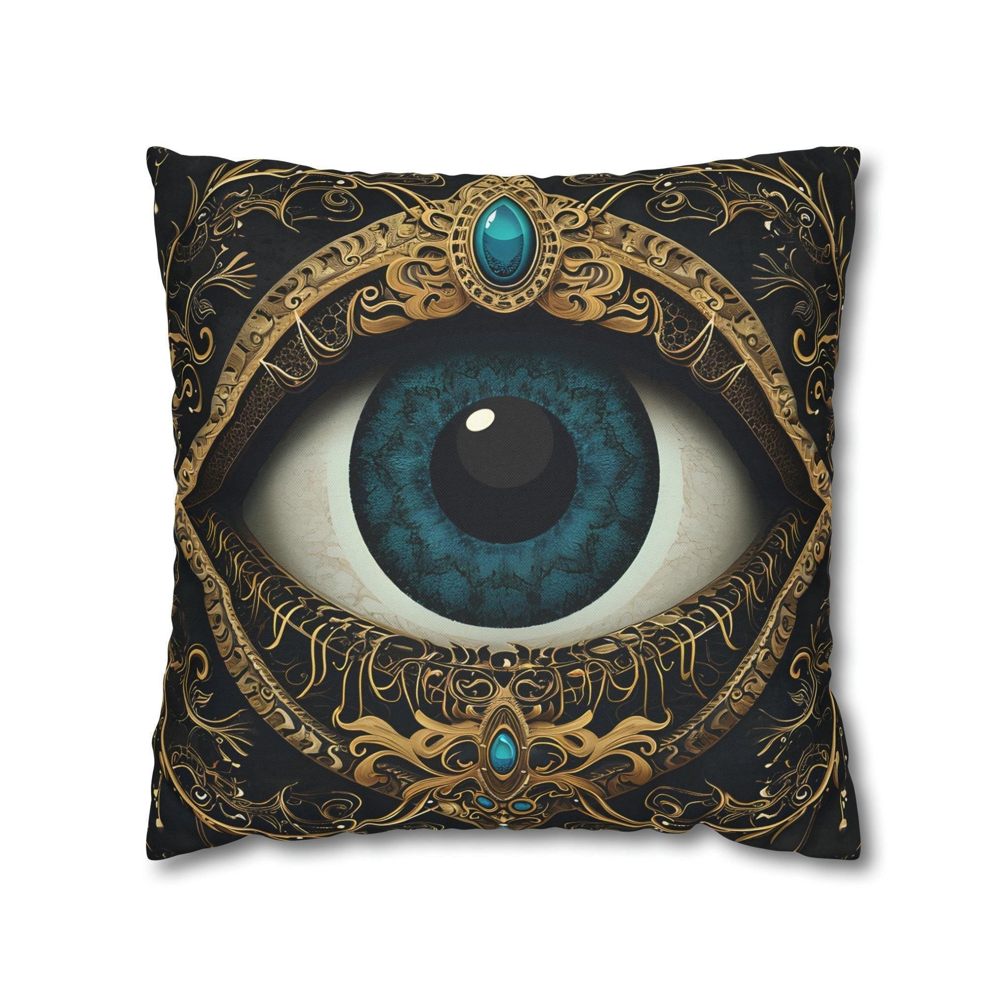 Evil Eye Symbol Pillow Cover | Protective Talisman with Baroque Embellishments | Cultural & Mystical Decor