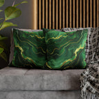 Green Waves Throw Pillow Cover: Emerald  and Deep Green with Gold Accents