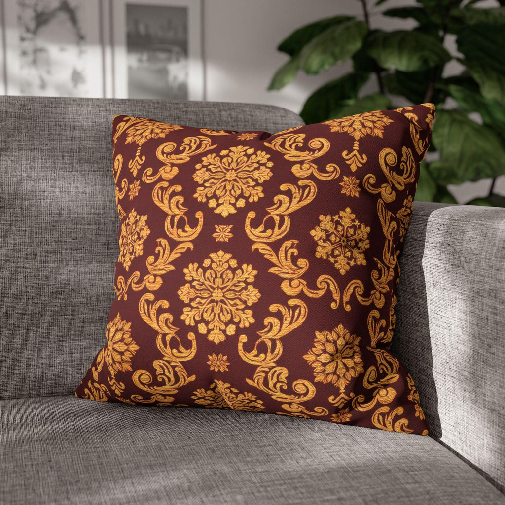 Elegant Golden Snowflake Pillow Cover: Deep Red Regal Holiday Accent