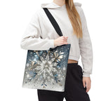Elegant Snowflake Tote Bag, Silver & Blue Polyester Canvas
