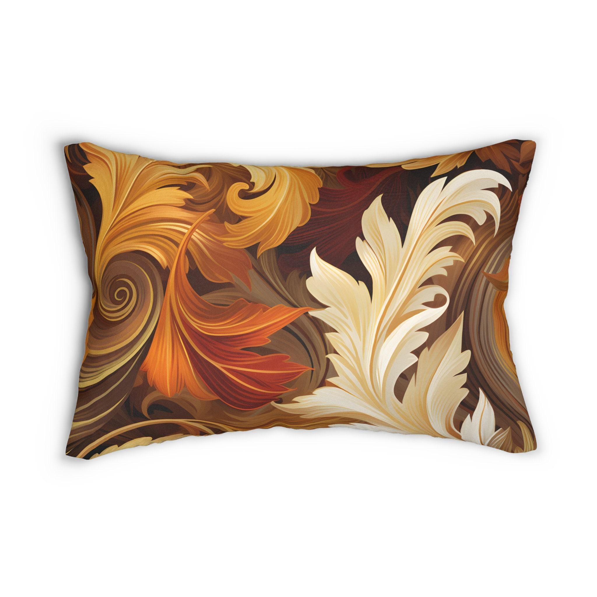 Autumn Leaves Swirling Fall-Themed Decorative Lumbar Throw Pillow 20x14 inch