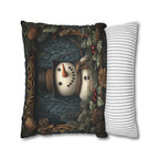 William Morris Inspired Christmas Snowman Pillow Cover: Woodland Pine & Holly Illustration
