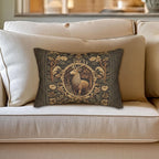 William Morris Inspired Noble Stag Lumbar Pillow: Botanical Woodland Design