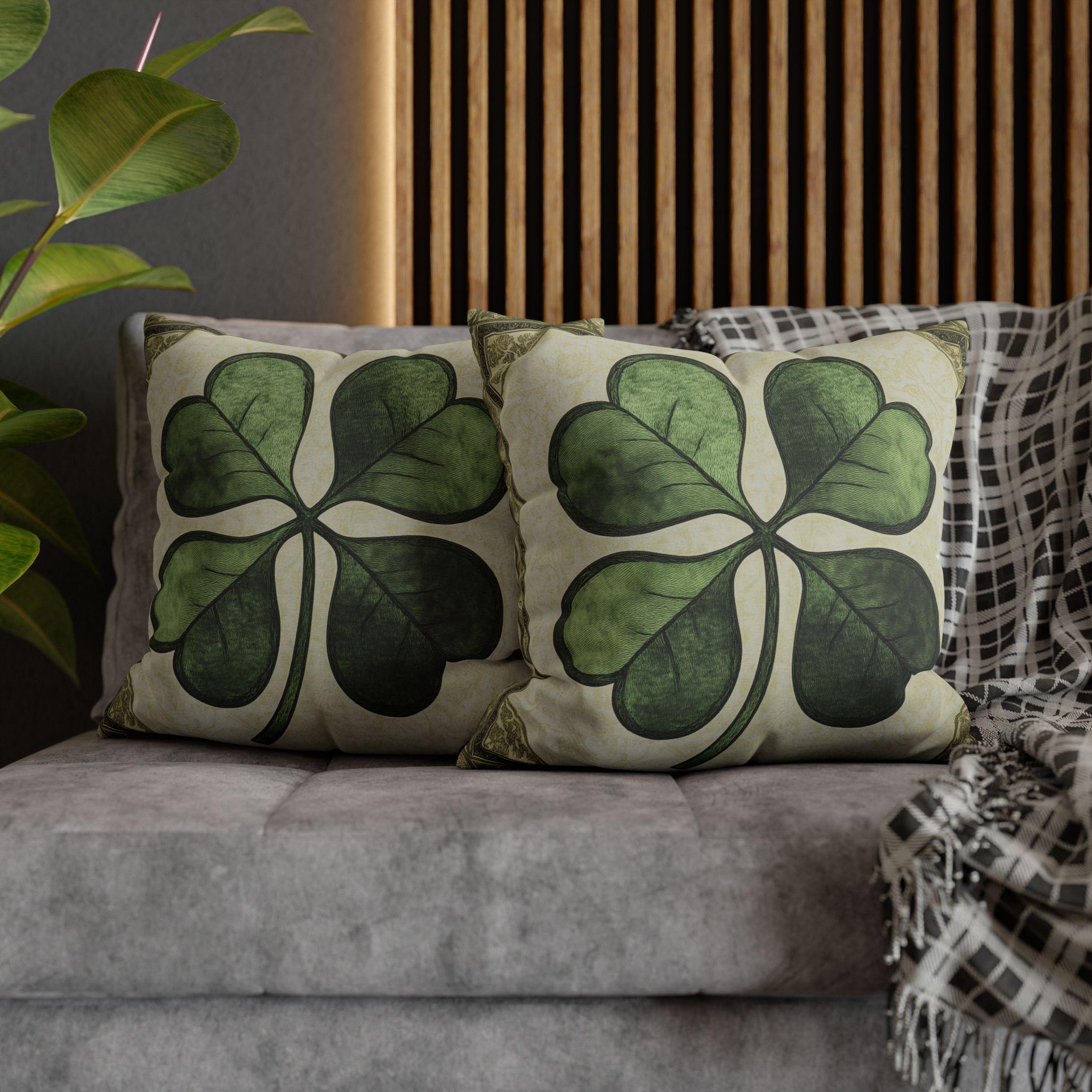 Vintage Style Four-Leaf Clover Pillowcase: St. Patrick's Day Victorian Shamrock Cushion Cover