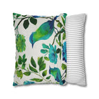 Chinoiserie Bird Pillow Cover: Teal Green Watercolor Floral Cushion