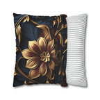 Luxurious Baroque Floral Pillow Cover: Burgundy & Gold on Navy Background, Ornate Design