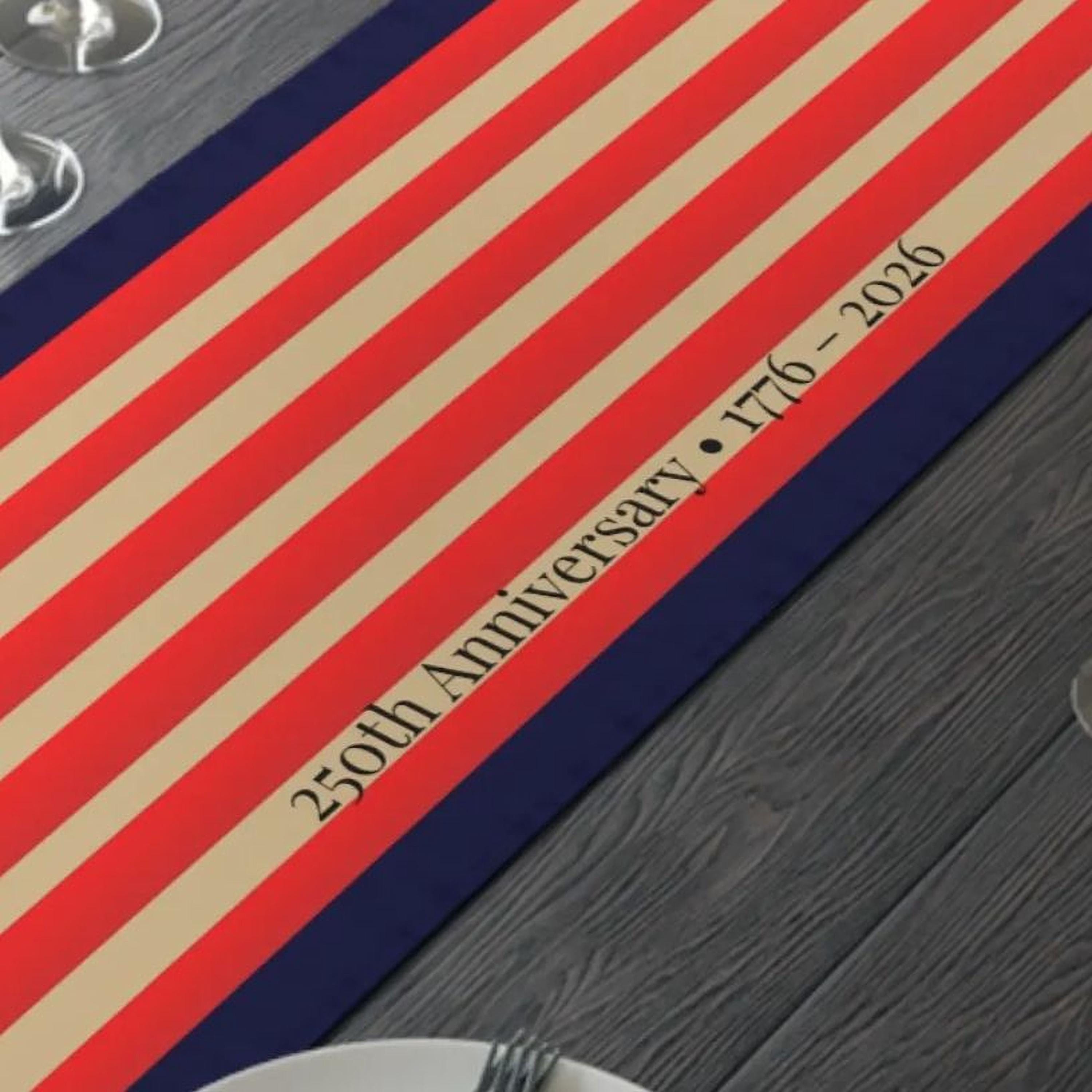 Patriotic Table Runner: US 250th Anniversary - Stylized American Flag 1776-2026
