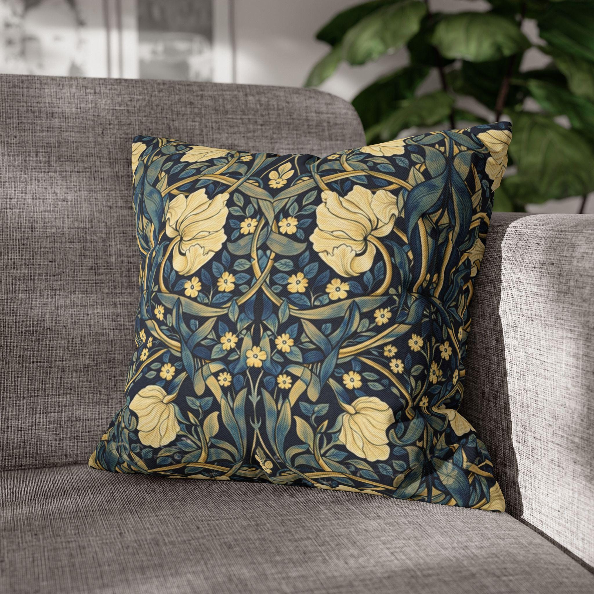 William Morris Pillow Cover: Navy Blue Champagne Vintage Pimpernel Reconstructed