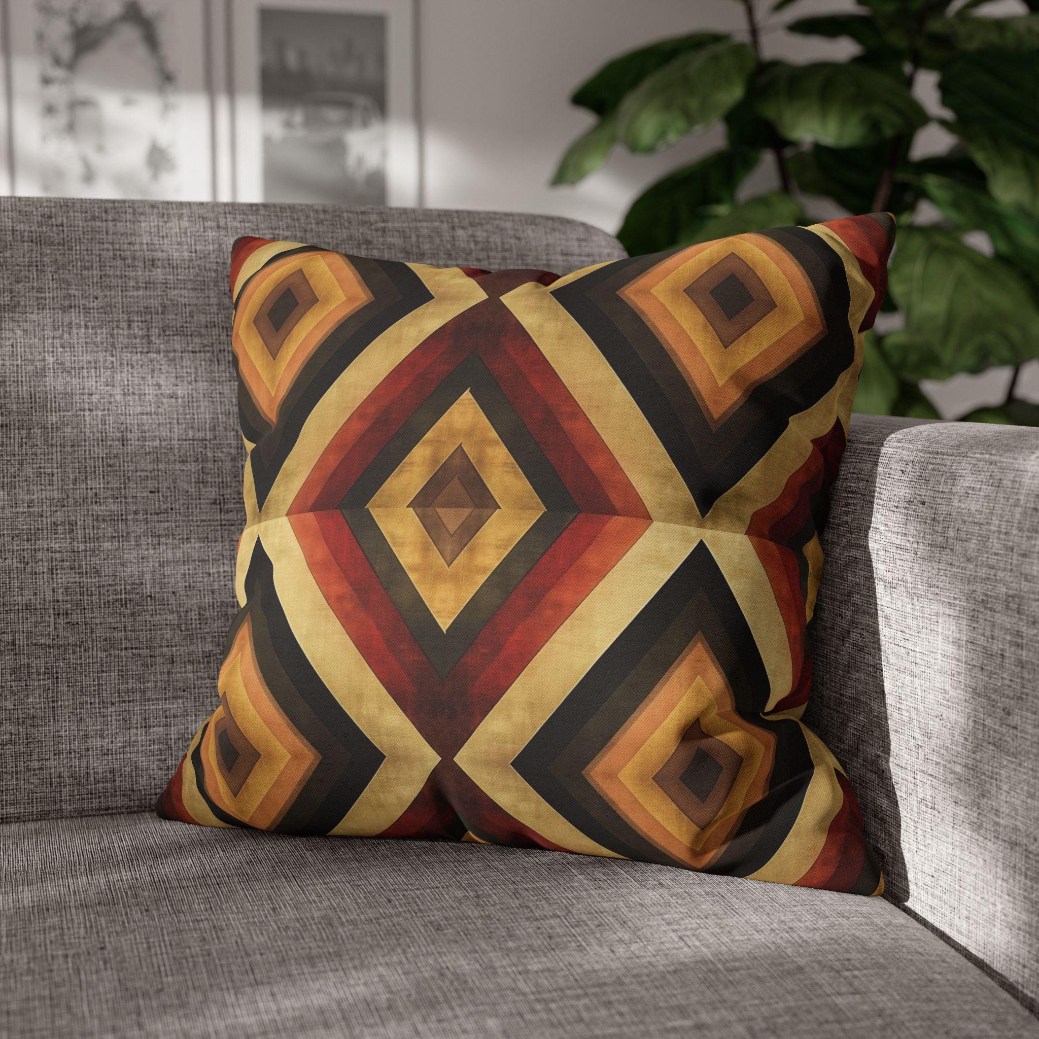 Southwestern Geometric Pillow Cover - Warm Tones, Layered Diamond Pattern