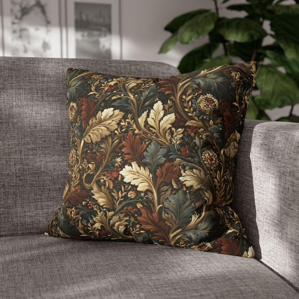 Fall Leaves Pattern Pillow Cover: Vintage Botanical Accent Cushion in Rust, Blue, and Cream