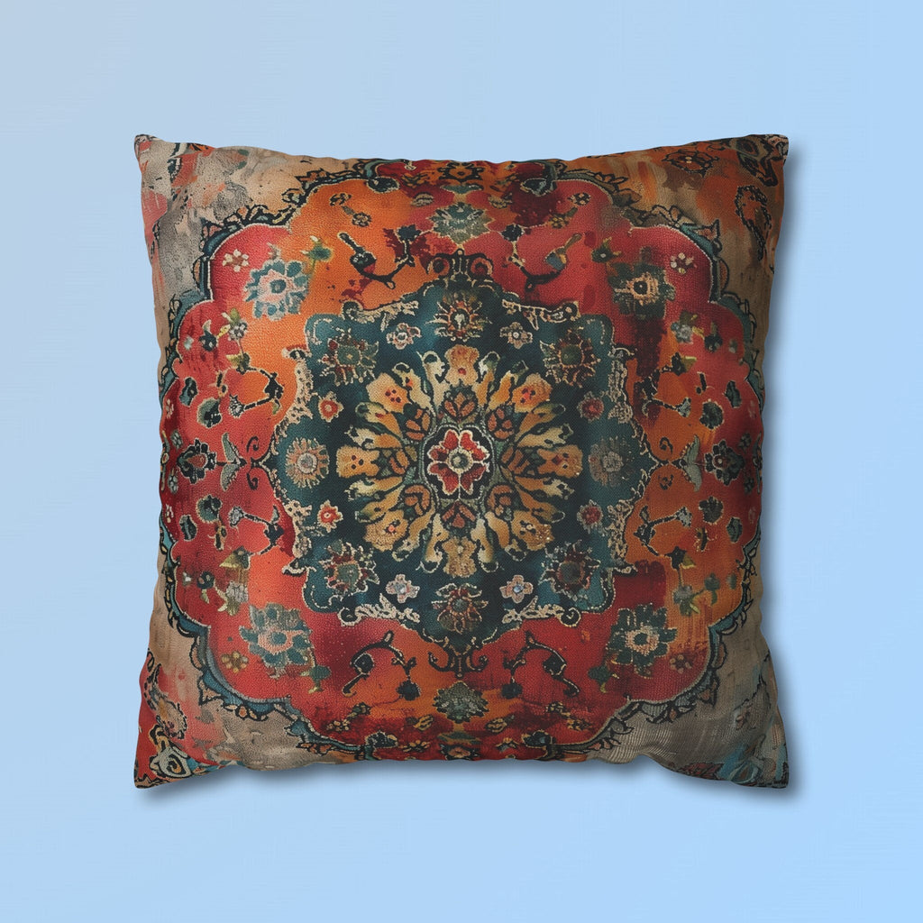 Medallion Persian Rug Pillow Cover: Teal, Red, and Orange