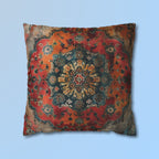 Medallion Persian Rug Pillow Cover: Teal, Red, and Orange
