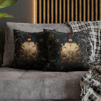 Elegant Navy & Gold Christmas Pillow Cover with Red Berries