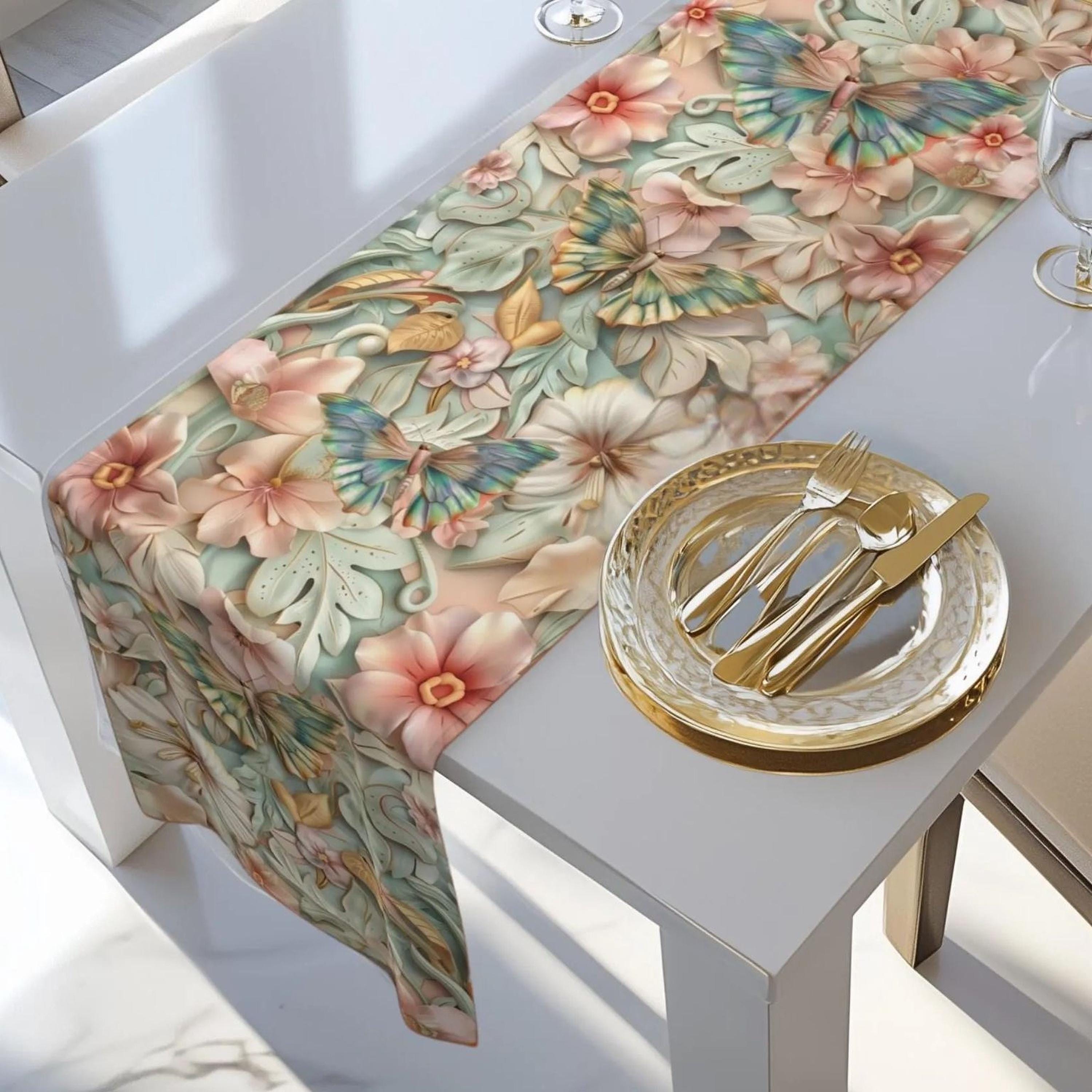 William Morris inspired Table Runner: Pastel Butterfly Garden