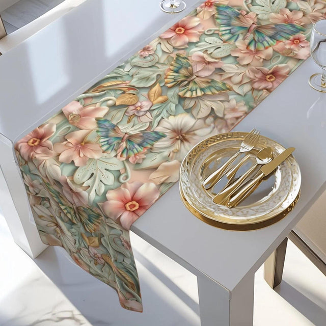William Morris inspired Table Runner: Pastel Butterfly Garden