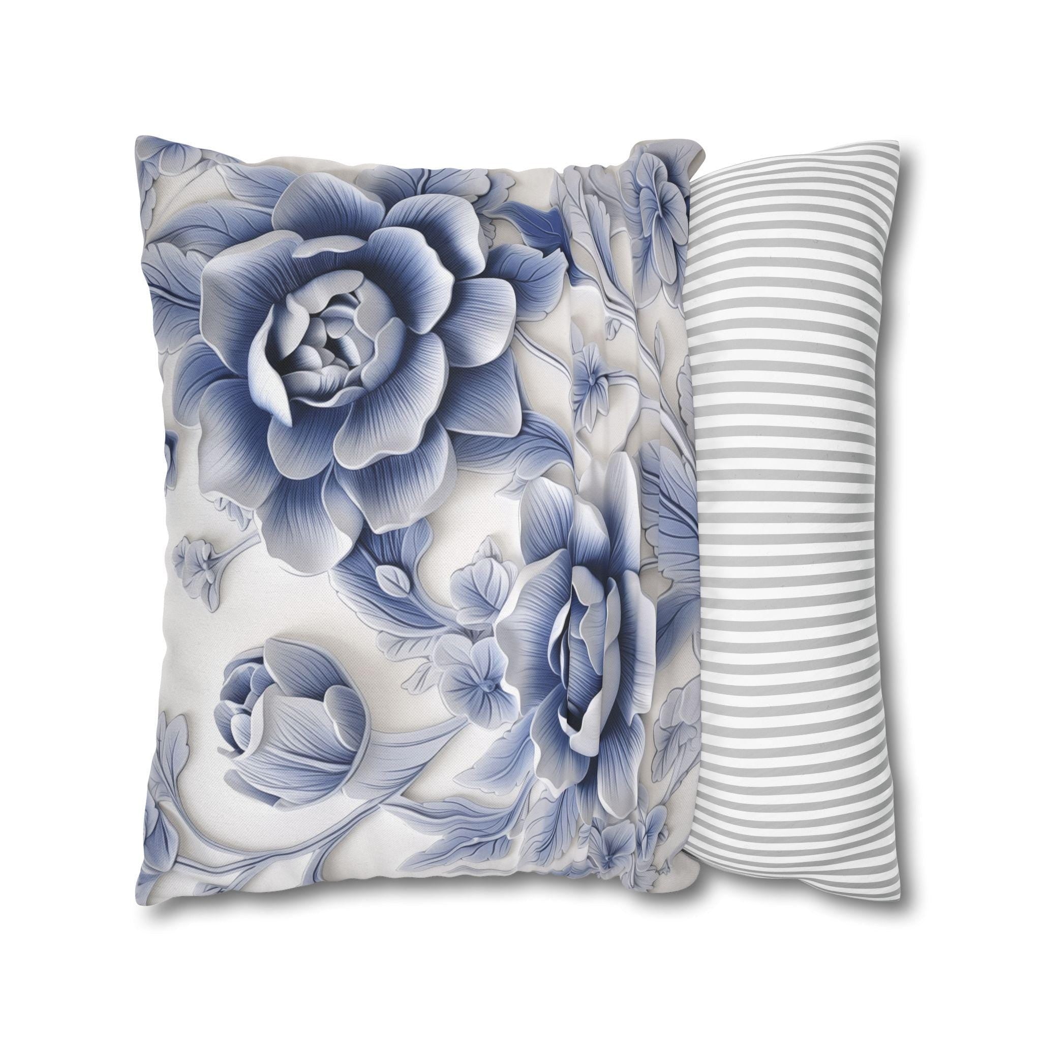 Elegant Blue & White Chinoiserie Peony Pillowcase: Asian-Inspired Floral Cushion Cover for Home Decor
