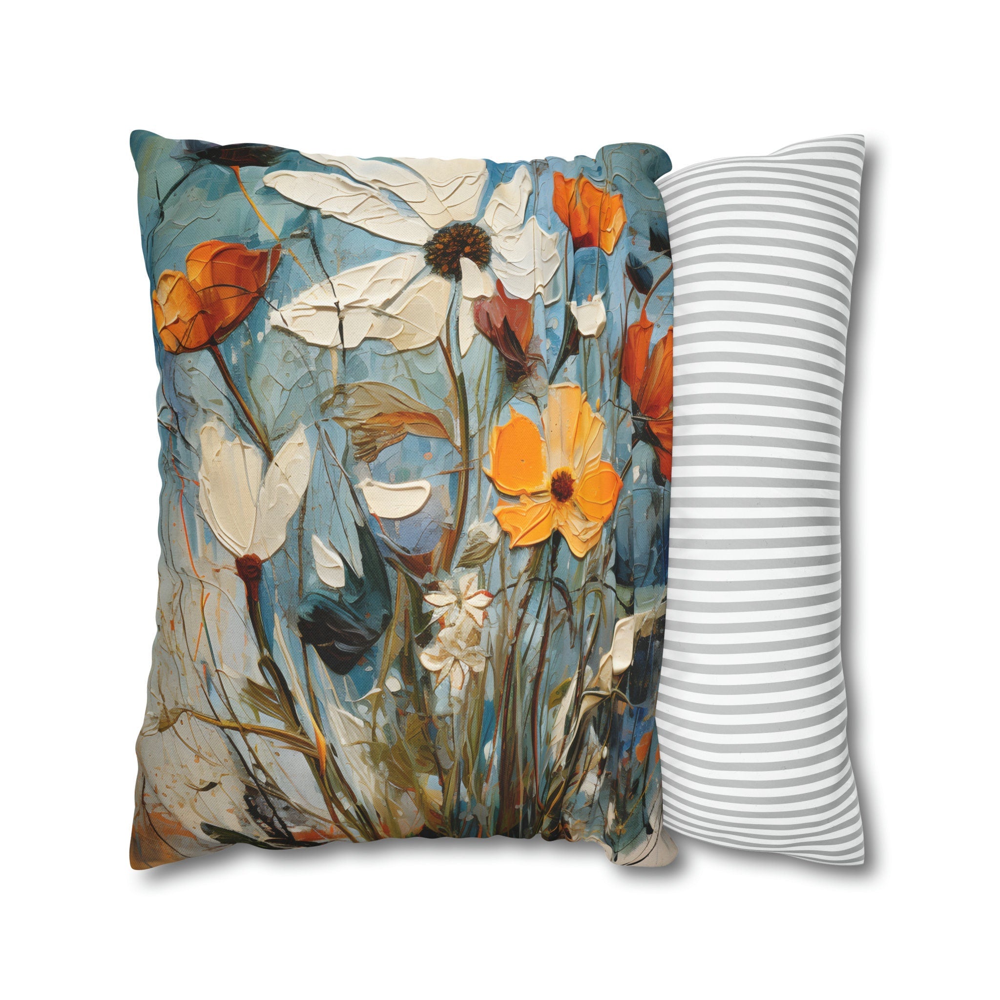 Vintage-Inspired Blue Wildflower Throw Pillow - Limited Edition Oil Painting Style Floral Decor