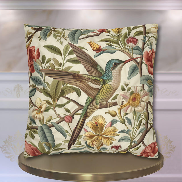 Elegant William Morris Hummingbird Floral Pillow Cover: Vintage Botanical Cushion for Home Decor