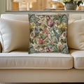 Stylized Botanical Pillow Cover: Floral & Songbird Garden in Soft Pastels