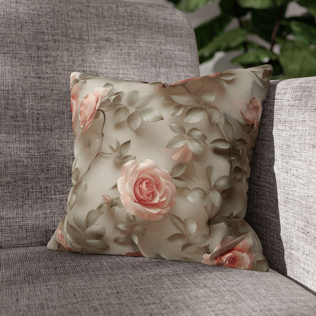 Pink Rose Throw Pillow Cover - Botanical Blush Design