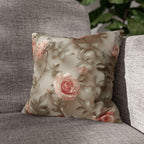 Pink Rose Throw Pillow Cover - Botanical Blush Design