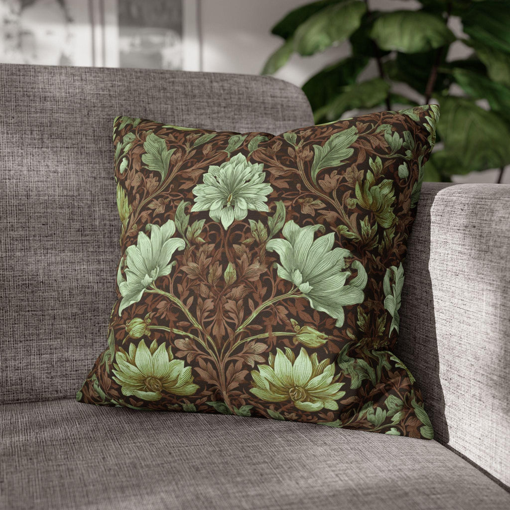 William Morris Style Pillow Cover: Maroon, Sage and Cream Botanical Floral