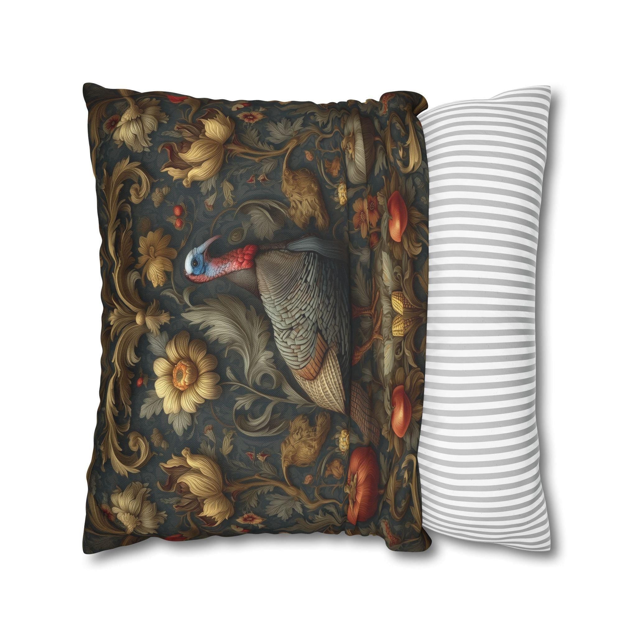 William Morris Wild Turkey Tapestry Pillow Cover: Autumn Harvest Thanksgiving Decor